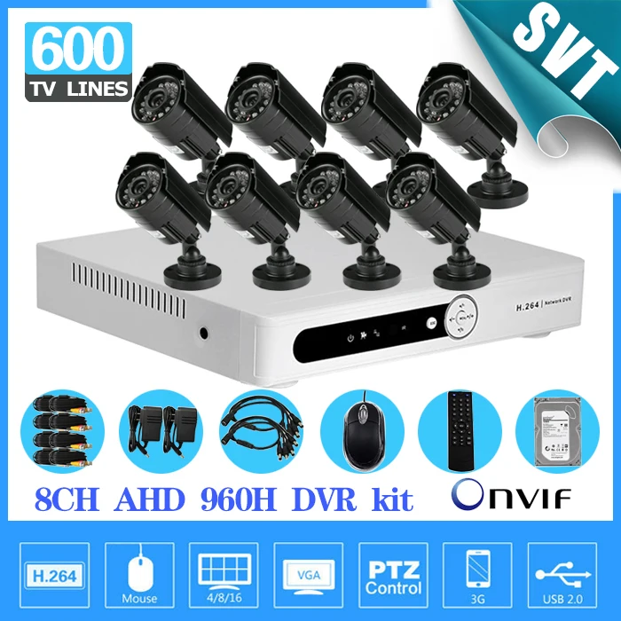 Видеонаблюдения 600TVL камеры системы безопасности 8ch CCTV AHD 960 H сетевой видеорегистратор комплект 8 канал HDMI 1080 P 1 ТБ HDD sk-191