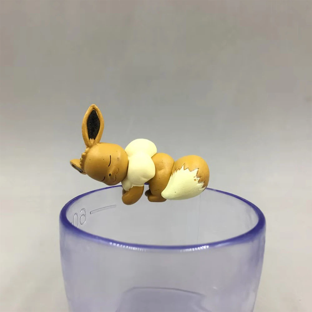 6pcs/lot Original figures for Eevee and pkchu on the cable or Teacup anime toy figures model toy for Nintendo Switch PS4 gamer