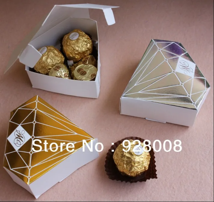 Free Shipping 100 pcs 3 colors Wedding Diamond Shaped Favor Boxes Candy