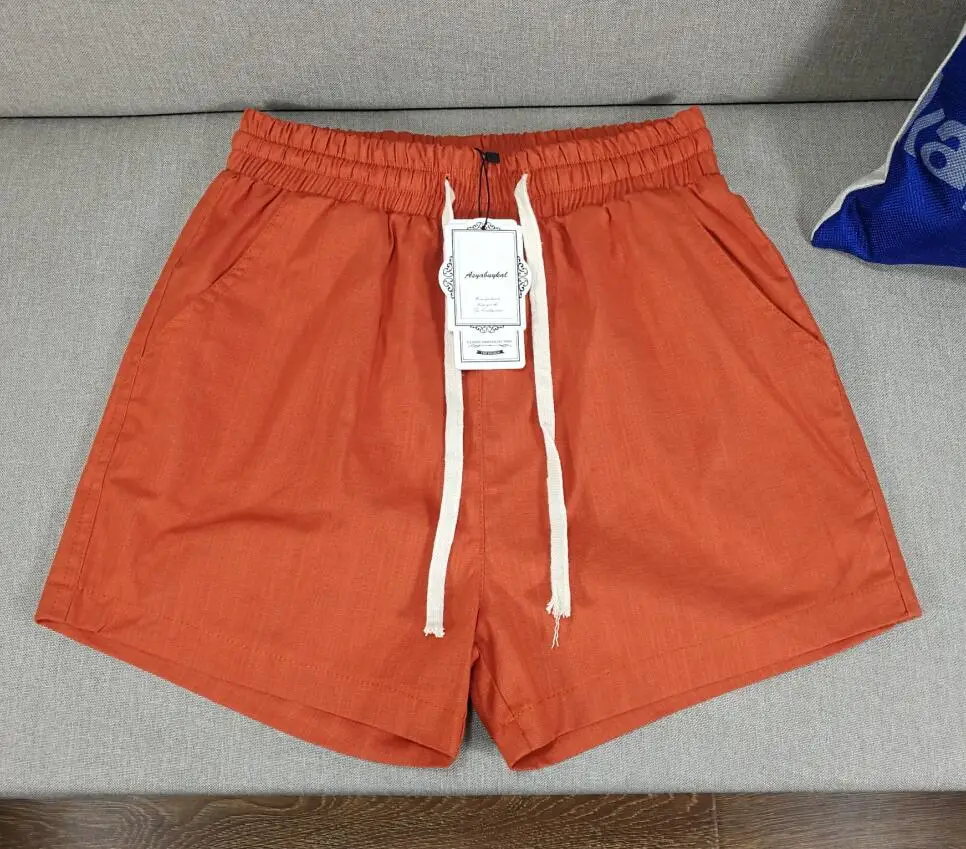 Летние женские хлопчатобумажные шорты, широкие шорты, большие размеры, высокая талия юбка шорты, расклешенные брюки, шорты большого размера M-6XL 7XL - Цвет: Оранжевый