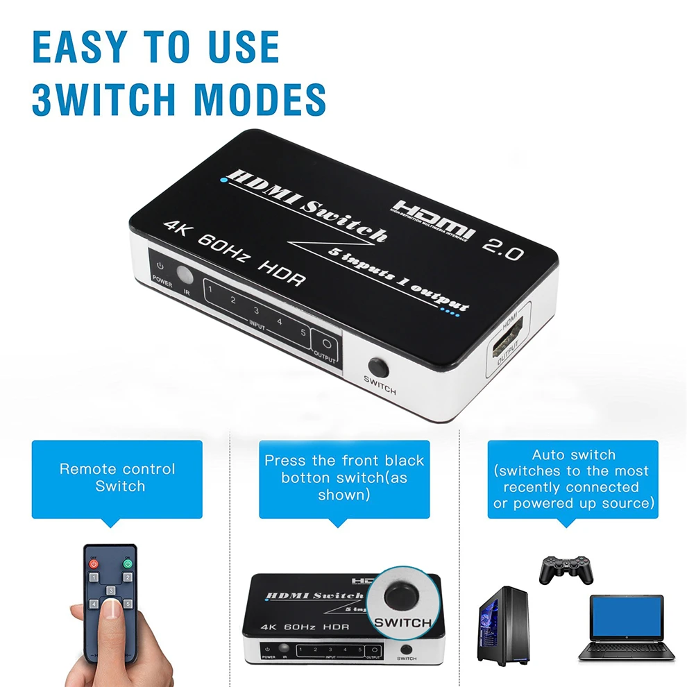  Mini HDMI 2.0 Switch HDR HDCP 2.2 3x1 5x1 HDMI Switch 2.0 4K HDMI Switch HUB Box 3 / 5 Port HDMI Sw