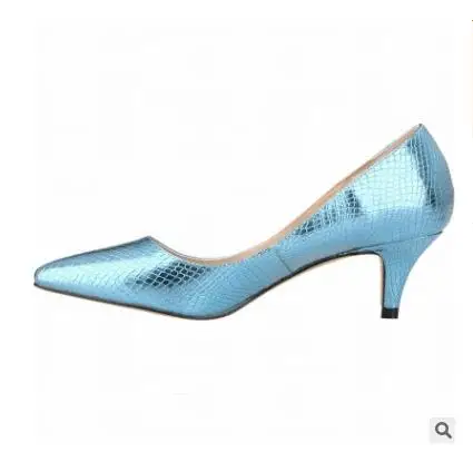 Loslandifen/Женская обувь на высоком каблуке для офиса с узором «крокодиловая кожа»; пикантные офисные туфли-лодочки с острым носком; сезон весна-осень; большие размеры 35-42 - Цвет: blue