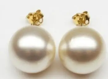 

Free shipping Pair of huge 12-13mm natural south sea genuine white pearl earring 14