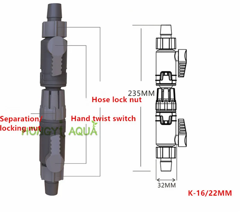 Аквариумный фильтровальный стакан регулирующий поток клапан впускной и выходной трубы быстрое соединение быстрое двухслойное платье K-12/16 мм K-16/22 мм - Цвет: Черный