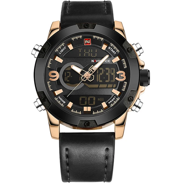 NAVIFORCE для мужчин s спортивные часы для мужчин Топ люксовый бренд кварцевые цифровые часы Мужские Водонепроницаемые кожаные армейские наручные часы Relogio Masculino - Цвет: Rose gold black