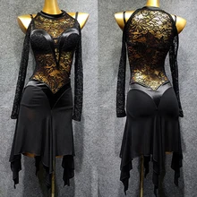 2019 New Women Latin Dance Dress Ladies Black Lace Dance Dress Flamengo Tango Dress Rumba/ChaCha Black Latin Dresses VDB471