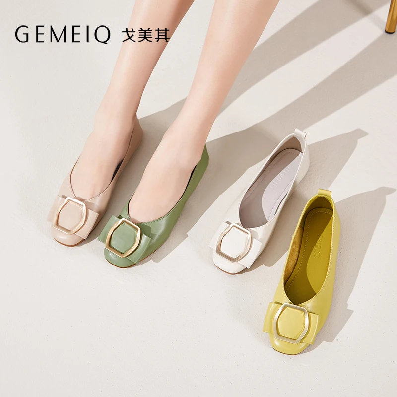 

GEMEIQ 2019 Autumn new shallow flat head low bow single shoes sweet flat bottom casual comfortable women's shoes