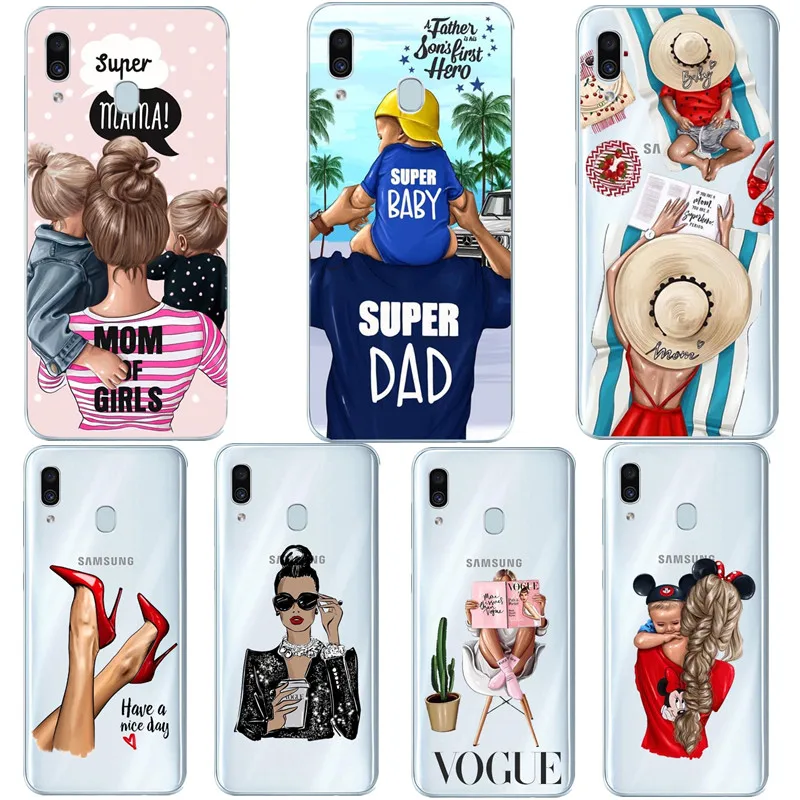 

Black Brown Hair Baby Vogue Mom Princess Girl Soft Coque For Samsung Galaxy A7 2018 A10 A30 A50 M10 M20 A6 A8 2018 Case Cover