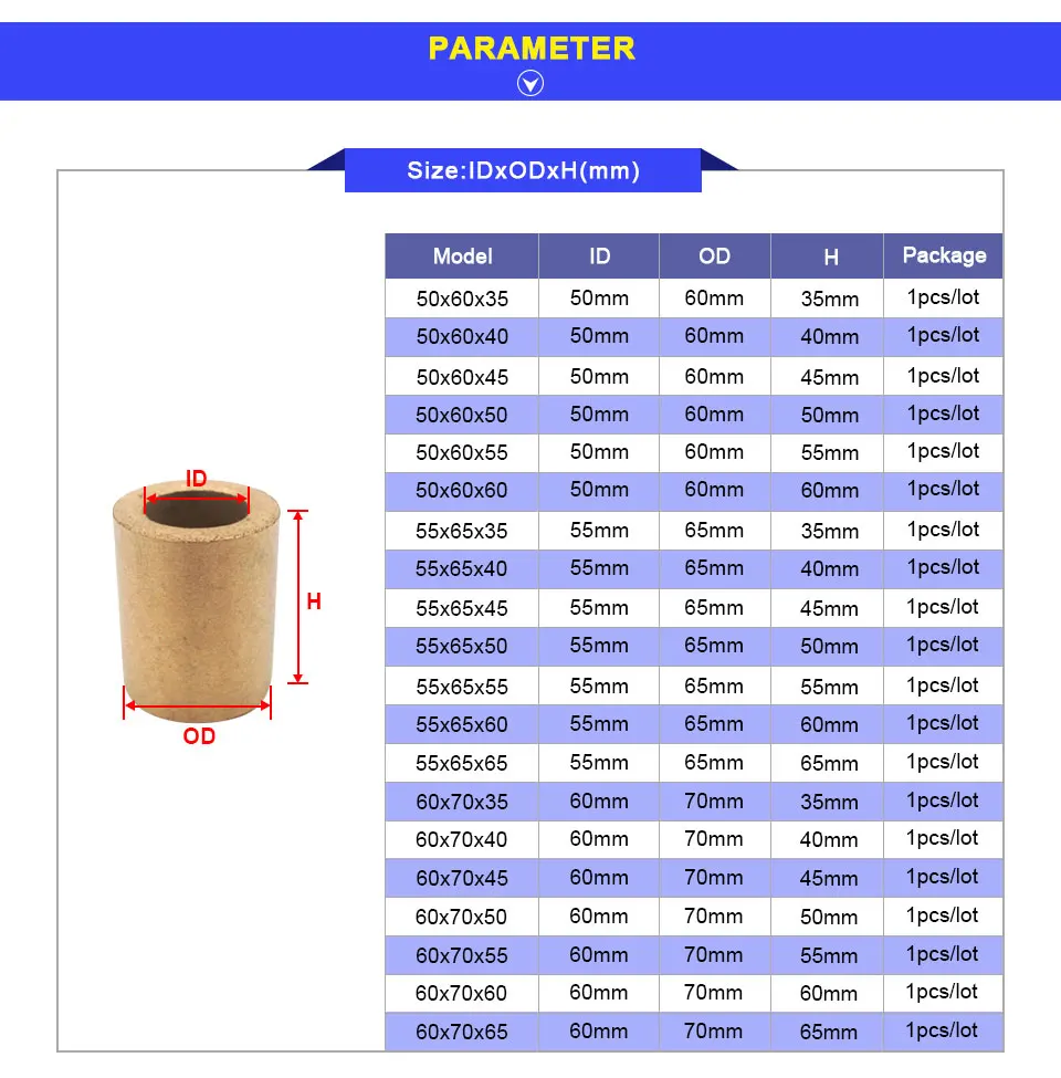 LUPULLEY 1 шт. масляная втулка порошок Металлургия латунь медь втулка подшипника ID50/55/60 мм 50x60x60 мм 55x65x50 мм 60x70x50 мм 60x70x65 мм