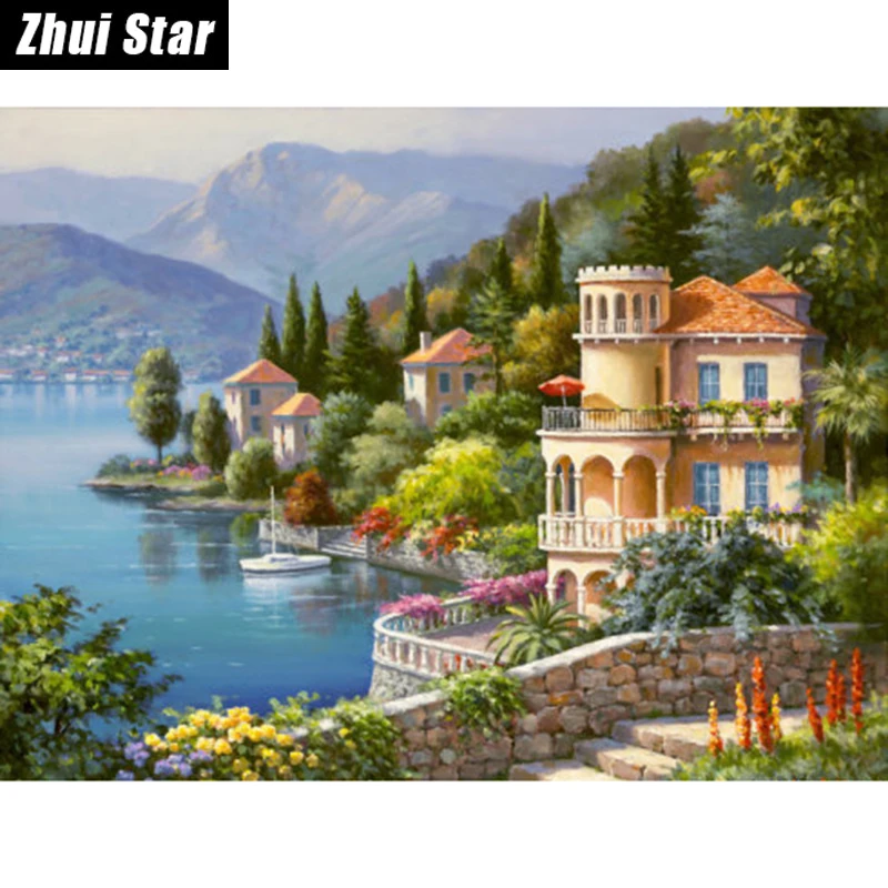 2016 New 5D DIY Diamond Painting House Sea Embroidery Full Square