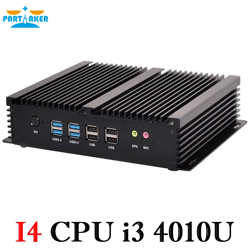 Partaker Fanless Industrial Mini PC Windows 7 Core i3 4010U 2 Intel Gigabit NICS 6 RS232