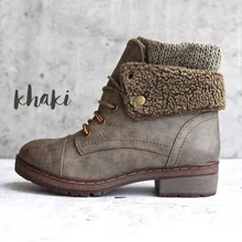 Women Ankle Boots Winter Plus Size 43 Lace Up Warm PU Leather Shoes For Ladies Casual Wedges Sewing rubber boots women