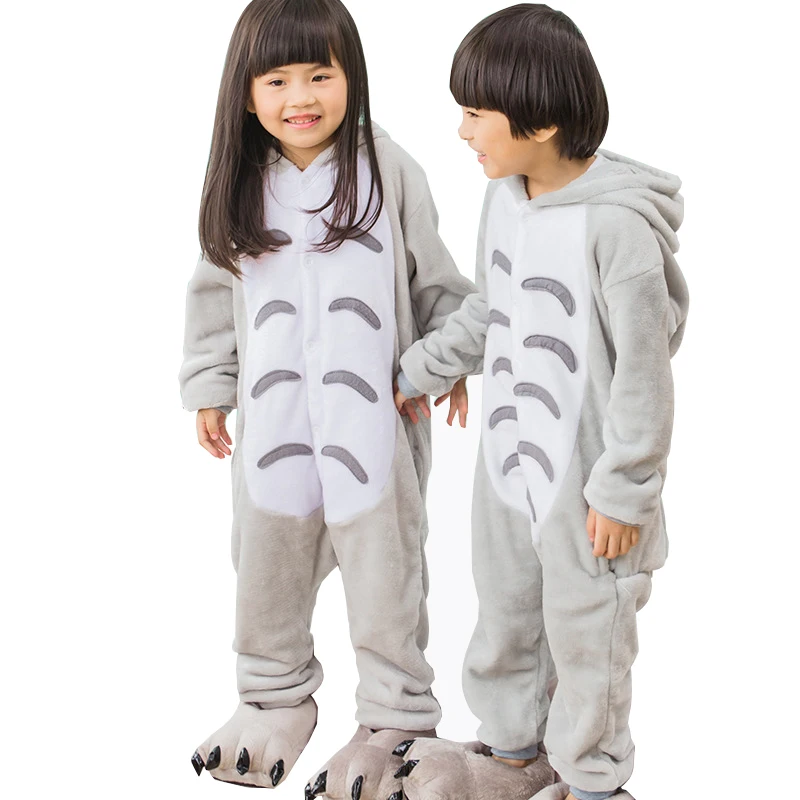 

Flannel Totoro Pajamas Kids Cosplay Cartoon Animal Baby Boys Girls Pajamas Home Clothes Pajamas One piece Sleepwear