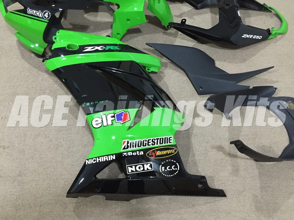 Литья под давлением ABS обтекатель комплект для Kawasaki ninja250 2008- EX250 250 2008 09, 10, 11, 12, 13, 14, Обтекатели Прохладный цвета: зеленый, черный