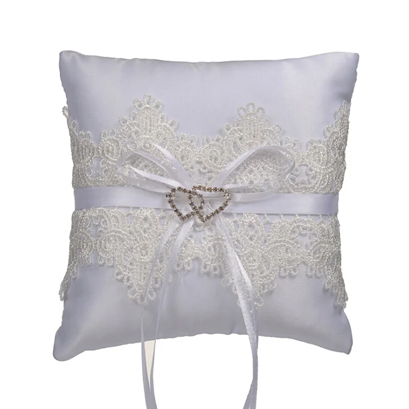 

White Lace Wedding Ring Box Pillow Coussin Alliance Bridal Ring Bearer Pillow Cushions Wedding Marriage Ceremony Decoration