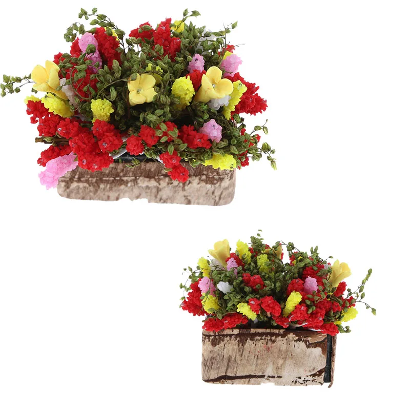 

1pc Mini Miniature Bonsai Flower Bush With Wood Pot Sale 1/12 Dollhouse Miniature Multicolor