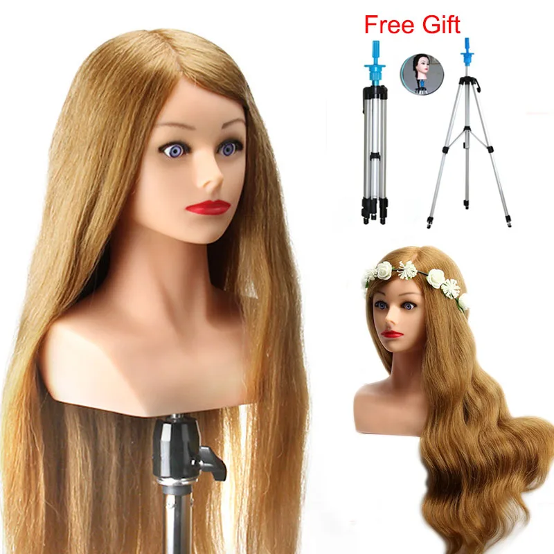 

24" Training Head With Shoulder High Grade 80% Real Hair Hairdressing Head Dummy Nice Manequim Blonde Long Hair Mannequin Head