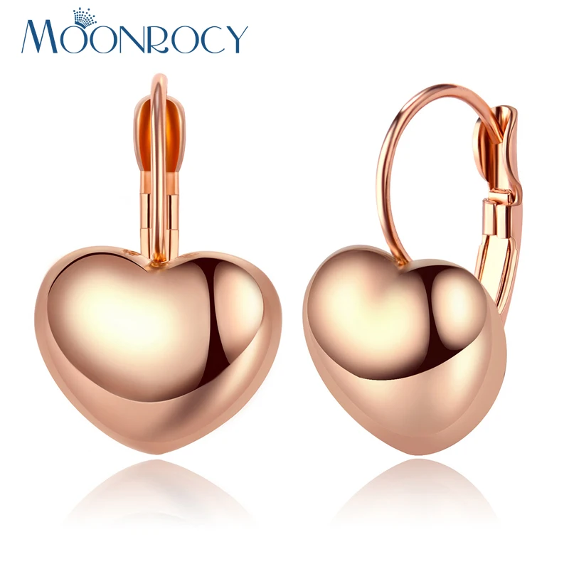 

MOONROCY Drop Shipping Fashion Jewelry Earring Rose Gold Color Silver Color Simple Earrings Heart Earrings for Women Girls Gift