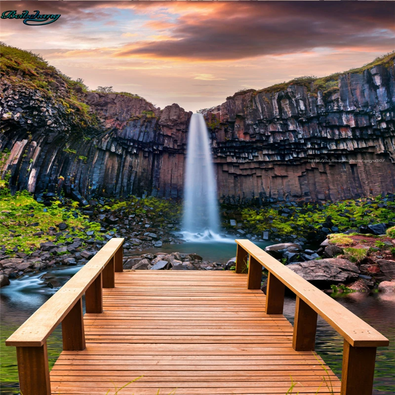 beibehang Large custom wallpaper beautiful wooden bridge waterfall landscape 3d mysterious home