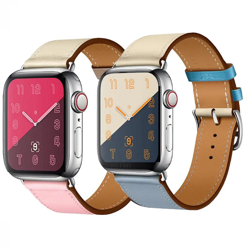 Контрастный цвет спортивный кожаный ремешок 40 44 мм для Hermes Apple Watch 3 ремешок 38 мм 42 мм дышащий браслет ремешок для iWatch 4 3 2 1