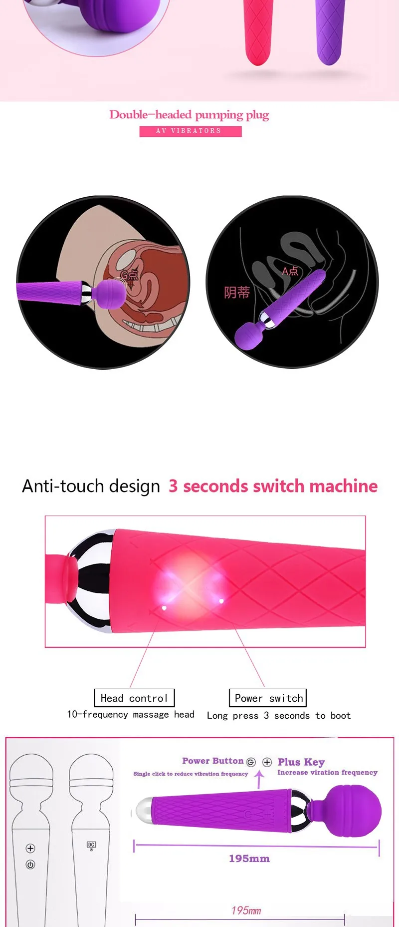 Black wolf Super Powerful oral clit vibrators for Women USB Rechargeable AV Magic Wand Massager Vibrator Adult Sex Toys for Wome 8