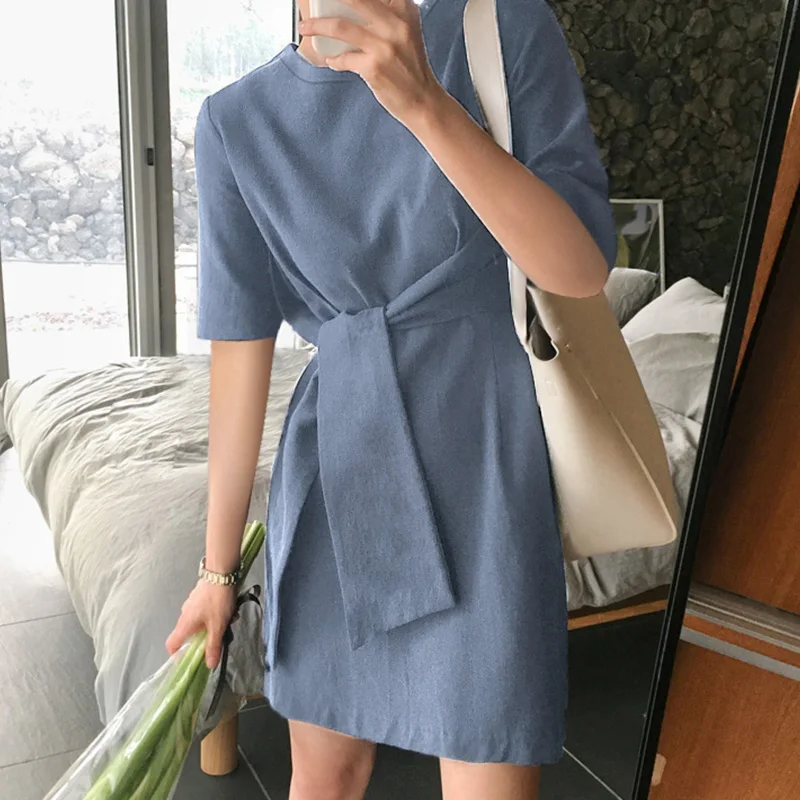 

Korean Version of The 2019 Spring and Summer New Bandage Dress Elegant Casual Cotton Women Dress