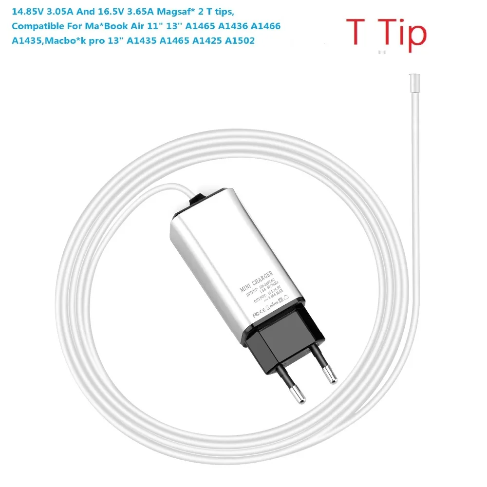 

EU Charger For MacBo0k Air 11" 13" 14.85V 3.05A MacSaf* 2 45W, 16.5V 3.65A 60W A1465 A1436 A1466 A1435,A1435 A1465 A1425 A1502