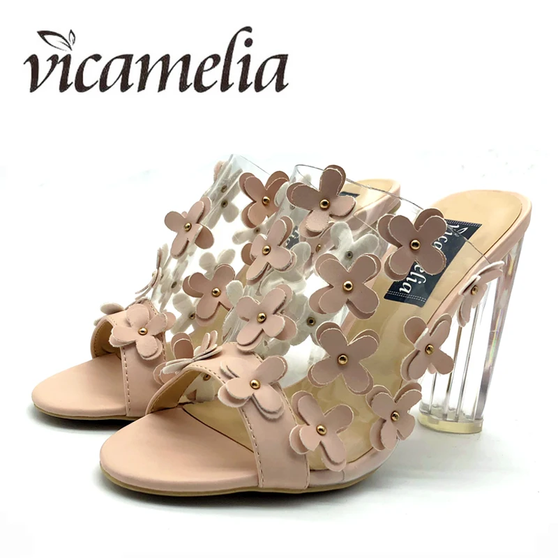 

Vicamelia Newset Transparent High Heel Sandals With Small Flower Ladies Clear Sandals Shoes Women Open Toe Summer Slippers 560