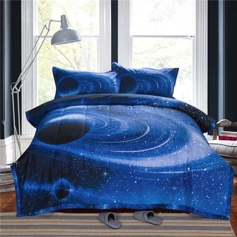 Galaxy покрывало с наволочка космического пространства стеганые Одеяло покрывало Queen Размеры одеяло Постельное белье покрывало набор