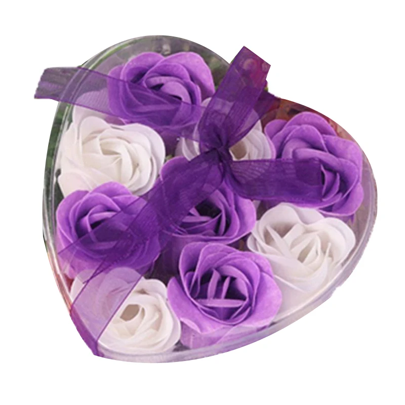 

9Pcs Scented Rose Flower Petal Bath Body Soap Wedding Party Gift(Purple+White)
