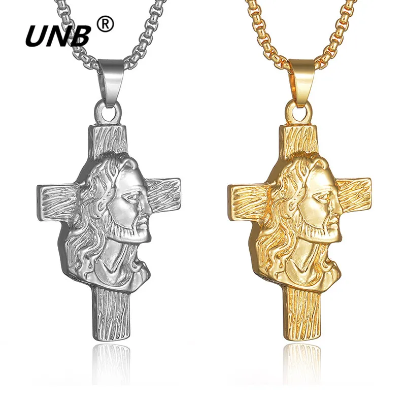 

UNB Cross INRI Crucifix Jesus Piece Pendant & Necklace Gold/Silver Color Men Chain Christian Jewelry Gifts Vintage Necklaces