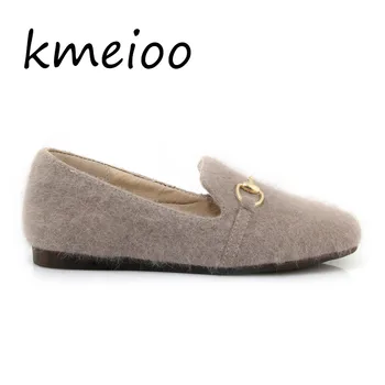 

kmeioo Cute Plush Winter Shoes Women Warm Peluche Ballet Flats 2018 Designer Furry Casual Shoes Woman Outdoor Loafers