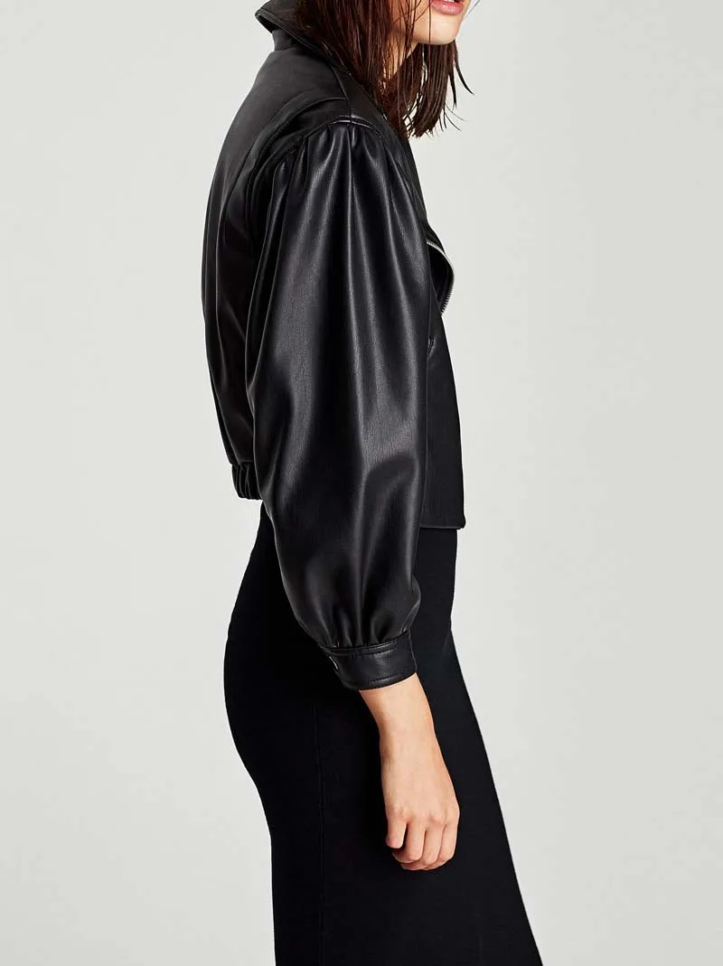 YNZZU европейский стиль черные женские Куртки из искусственной кожи Модные свободные Короткие Куртки из искусственной кожи на молнии осенние пальто YO792