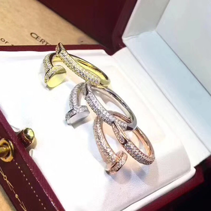 

Brand Pure 925 Sterling Silver Jewelry For Women Gold Color Silver Rings Full Stone Nail Rings Engagement Wedding Rings Jewelry