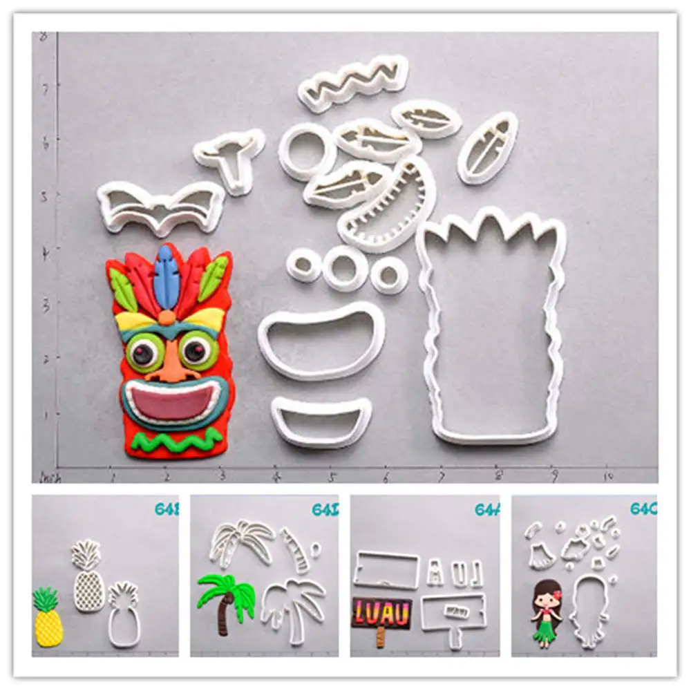 

Summer Series Cookie Cutter Pineapple Coconut Tree Girl Cookie Cutter Set Custom Made 3D Printed Cake Cutter for Decoration Tool
