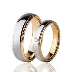 Оптовая продажа 10 Пара Золото Цвет Вольфрам карбида обручальное кольцо любителей пары обещание Кольца 4 мм для Для женщин с камнями 6 мм для