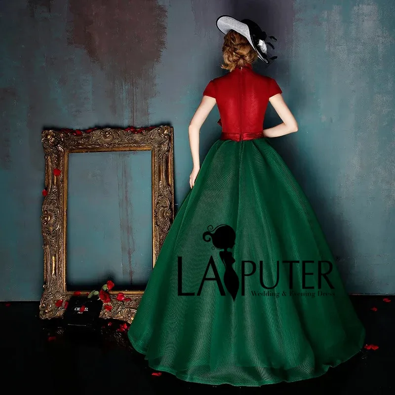 Элегантное бальное платье с V образным вырезом и коротким рукавом|evening gown|evening gown
