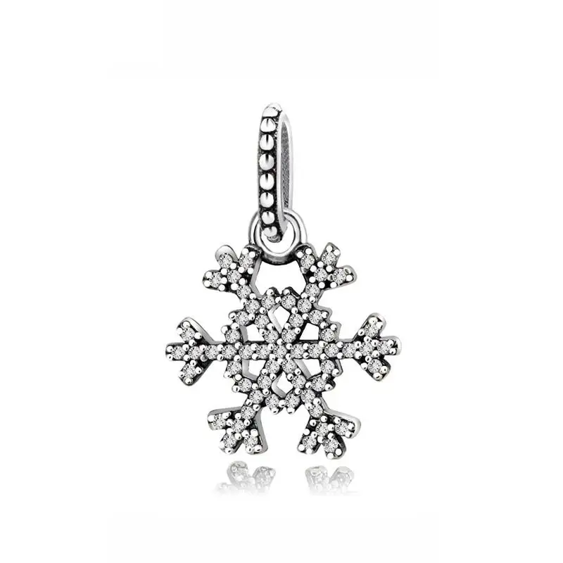Бусины из стерлингового серебра 925, шарм, счастливая вера, перо, подвеска, талисманы, подходит для браслета Пандора, ожерелье для женщин, сделай сам, ювелирное изделие - Цвет: Sparkling Snowflake