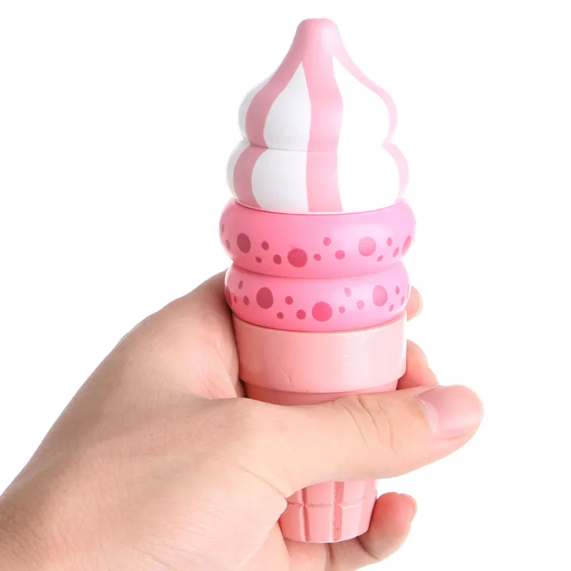 HBB Chocolate/Vanilla/Strawberry Wooden Food Magnetic Pretend Play Connected Ice Cream Children Kid Gift Toy
