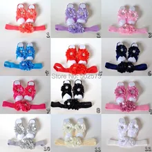 120 г. компл./лот босоножки ботинки с шифоновым цветком и повязкой на голову QueenBaby