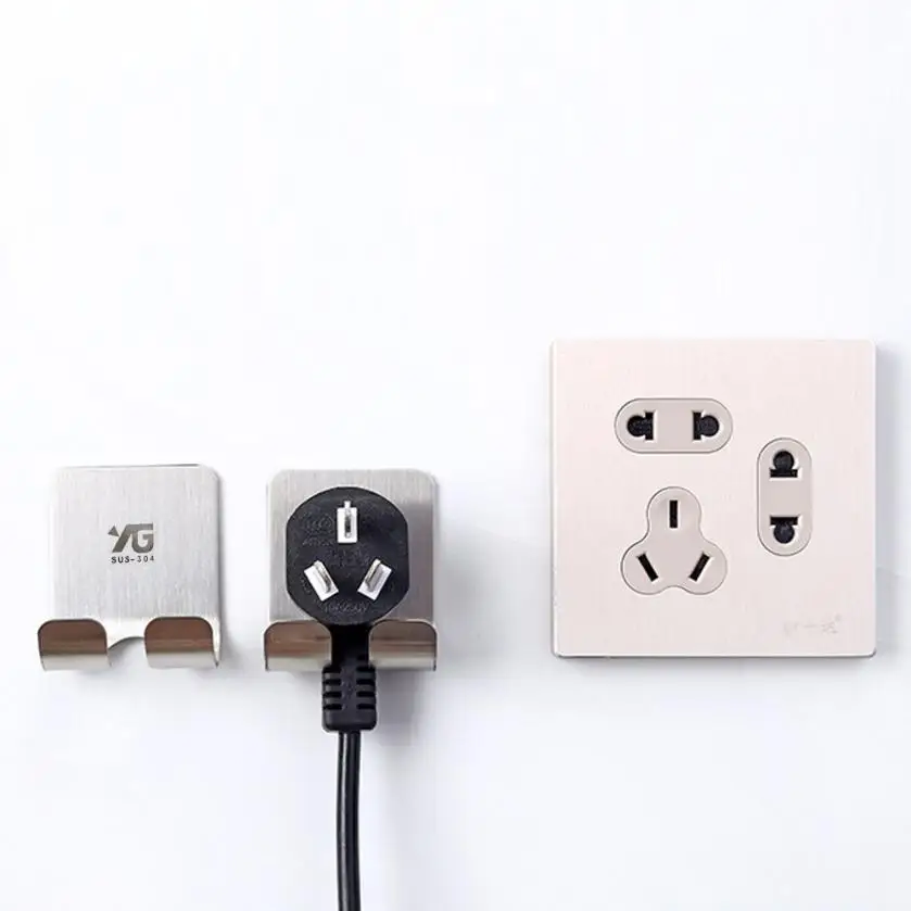 

1pcs Stainless Steel PowerSocket Jack Hook Rack Razor Holder Plug Hanger 3M Glue Headphone Headset Storage Organizer 2qw0727