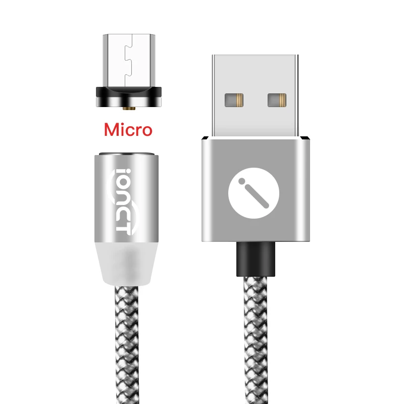 IONCT USB Магнитный кабель для iPhone Android Micro usb кабель магнитное зарядное устройство Microusb нейлоновый магнит type C кабель для зарядки - Цвет: Silver For Micro