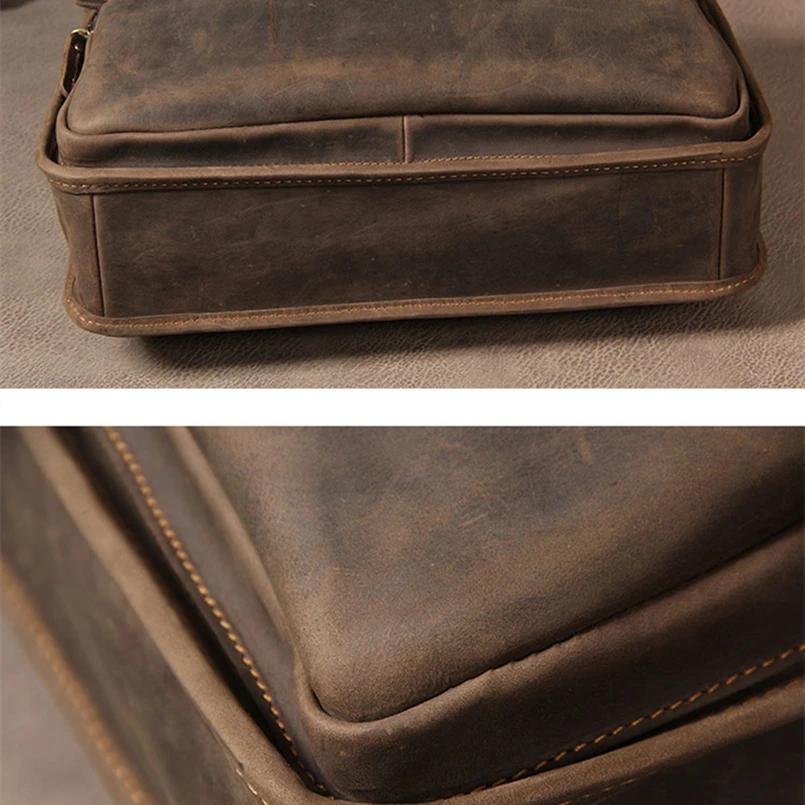 Crazy horse Oil Leather Men Briefcases Computer Bags Handmade Cowhide Leather Briefcase 14\