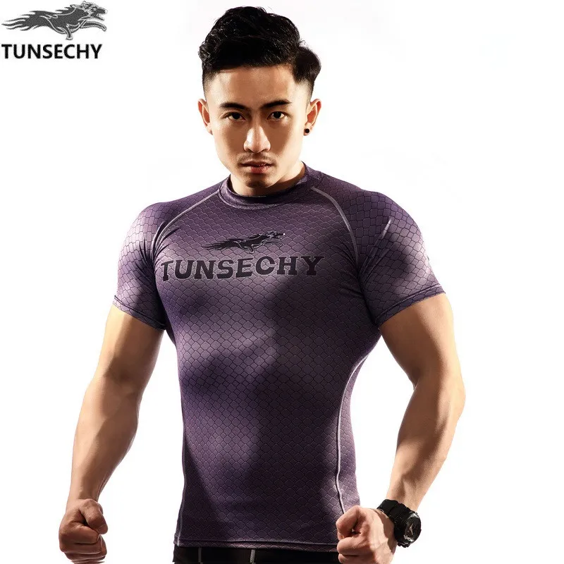 Новинка 2019 мужские компрессионные рубашки TUNSECSHY для бодибилдинга тяжелой