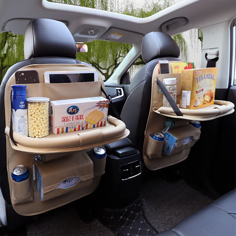 Car Organizer Bag Seat Back Storage Stowing Tidying With Hanging Table Pocket Protector Travel PU Leather Kids Drink Accessories