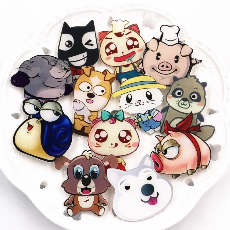 

12pcs/set Cartoon Animal Dog Cat Snails Pins Kawaii Brooches Badge for Women Kids Backpack Decoration Acrylic Badges Icons