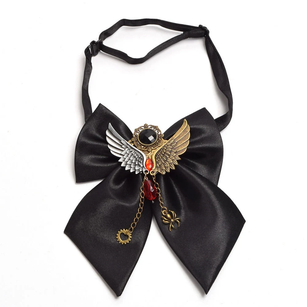 

Unisex Vintage Steampunk Gothic Black Bow Tie Skull Gear Decoration