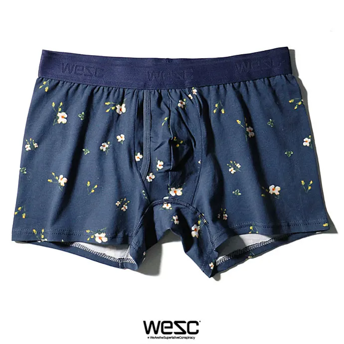 WESC мужской хлопок спандекс нижнее белье боксеры с Fly - Цвет: Navy Flower print