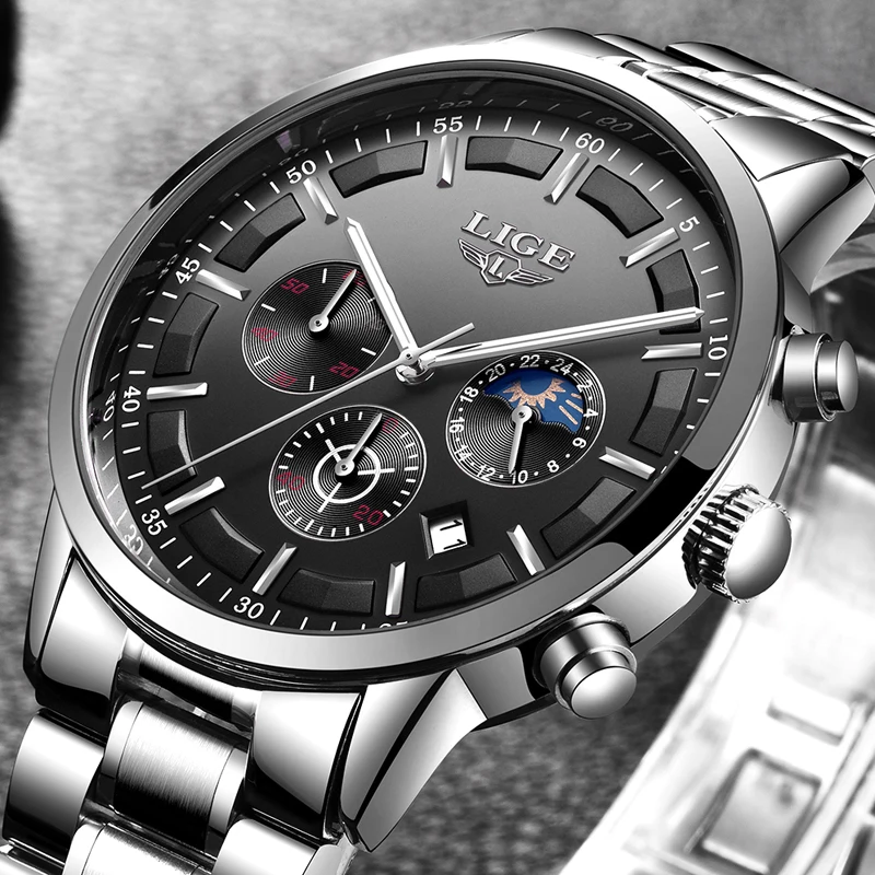

2018 Men Watch Luxury Brand LIGE Watch Men Simple Business Quartz Watch Men Stainless Steel Mesh Belt Date Fashion Black Watch