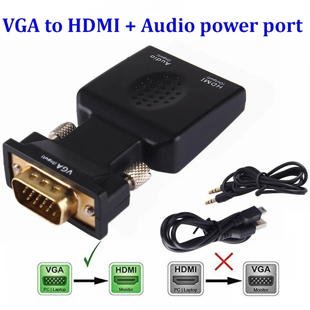 VGA Male to HDMI Female Converter Adapter Lead with Audio Output Cable
